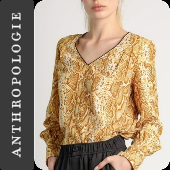 ANTHROPOLOGIE TOP SNAKE ANIMAL PRINT V-NECK BLOUSE - Picture 3 of 6